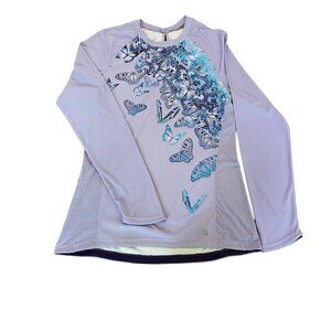 Solfire Women's Long Sleeve Lavender Shirt With Butterfly Design, Size Small